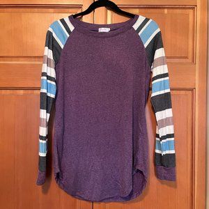 Halife Lightweight Color Block Long Sleeve Loose Fit Pullover Sweatshirt Tunic S